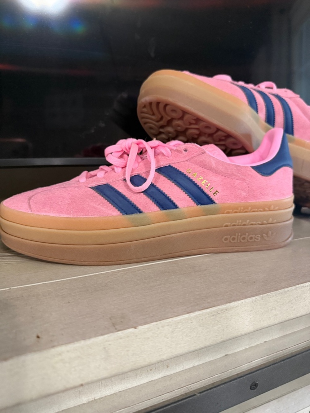 adidas Gazelle Platform Pink with Navy Stripes